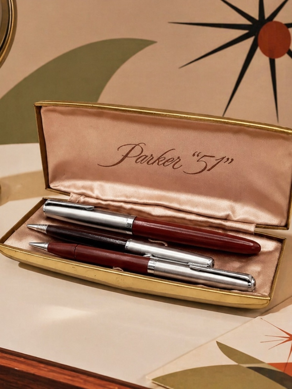 Parker 51 Vintage Pen Set MCM Atomic Era 3 Pens w Case Collector Gift